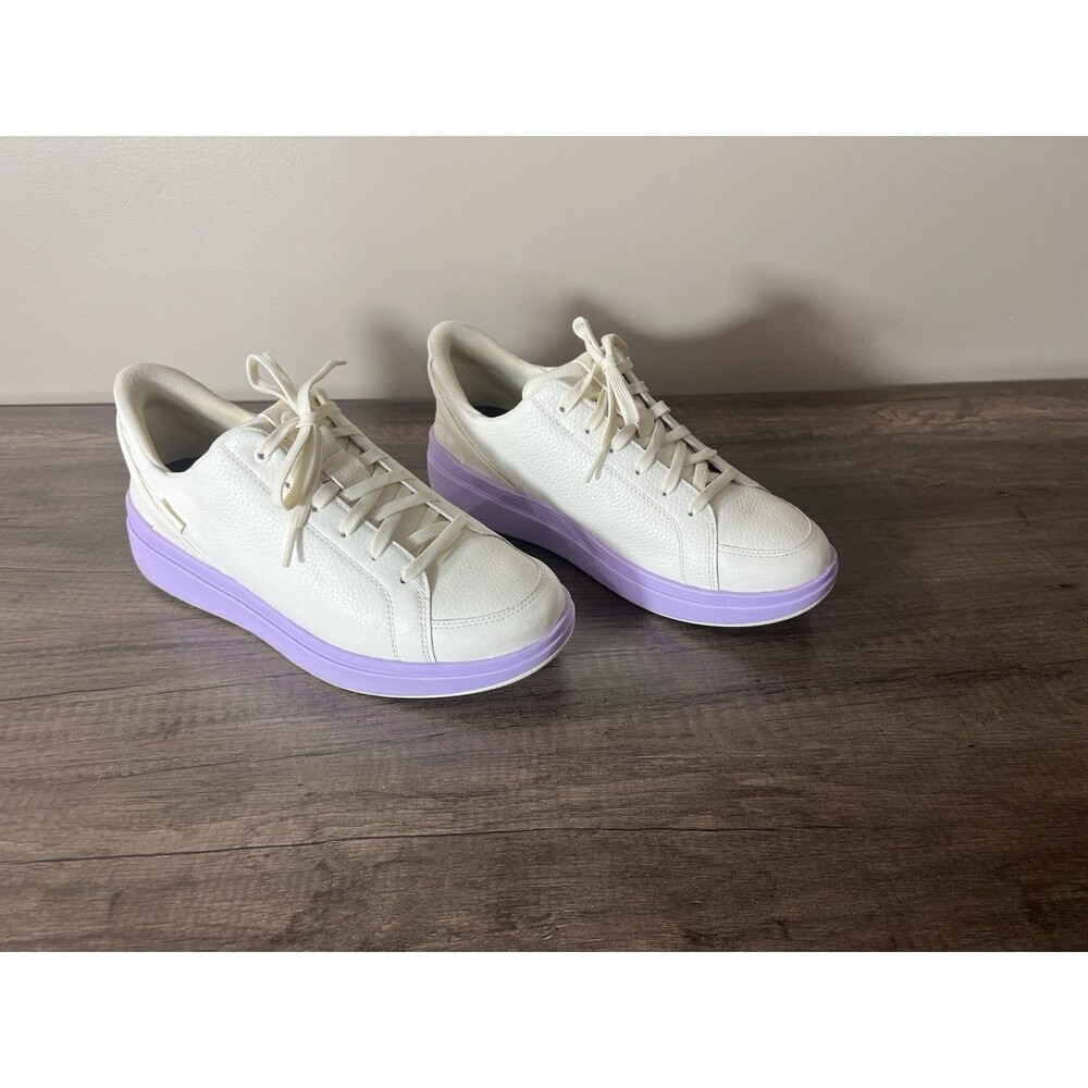 Kizik Sydney Sneakers Womens 10.5Wide White Purple Leather Slip On Comfort Shoes